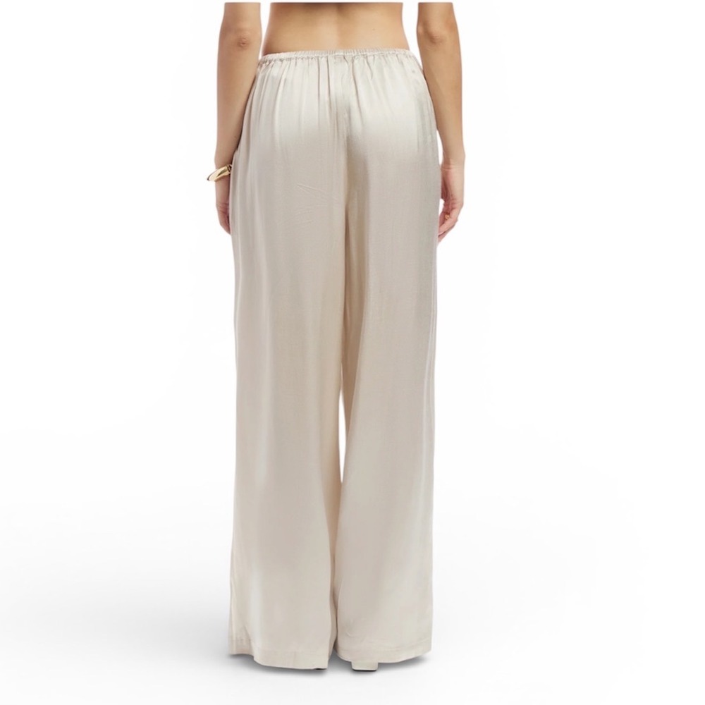 Wyld Blue Women Champagne Beige Wide Leg Rayon Drawstring Pants XS WBSA109